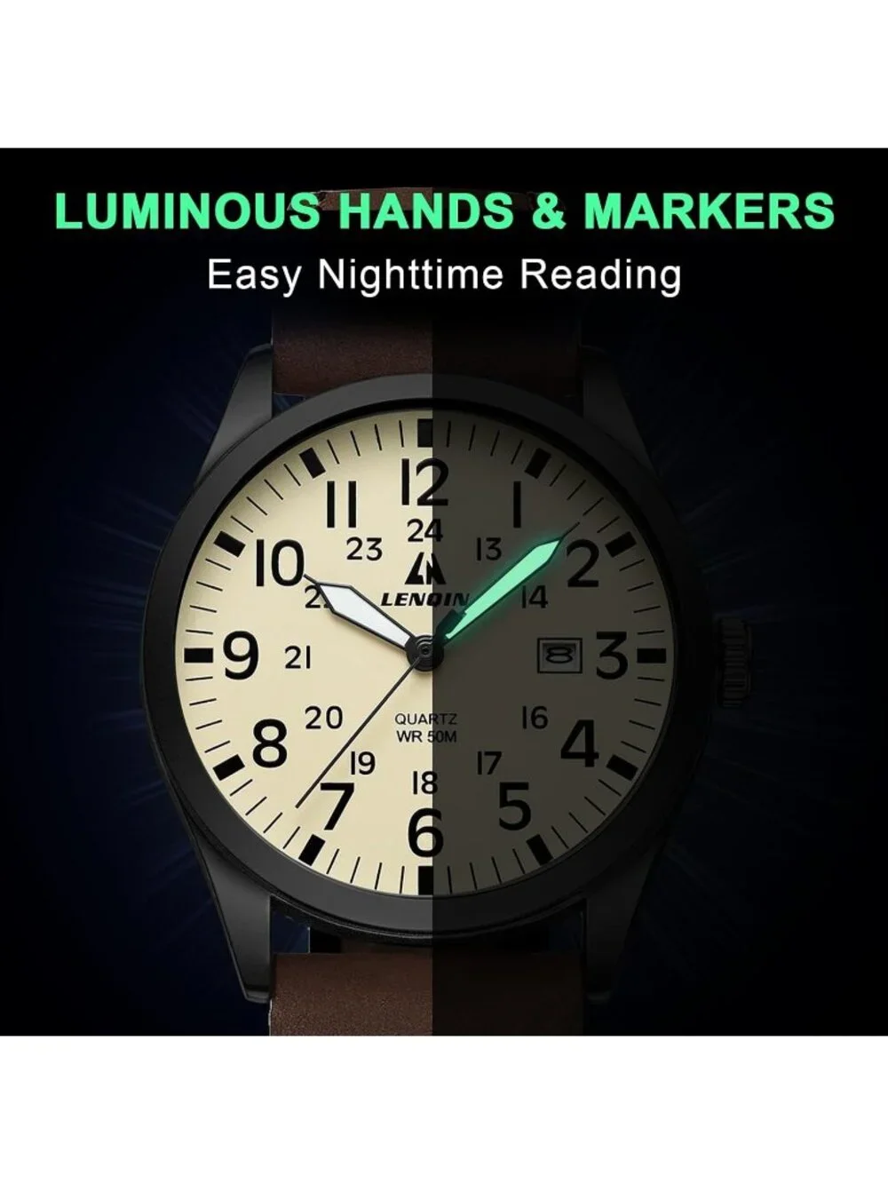 Men's Brown And Cream Analog Expansion Band Easy Reader Waterproof Wrist Watch